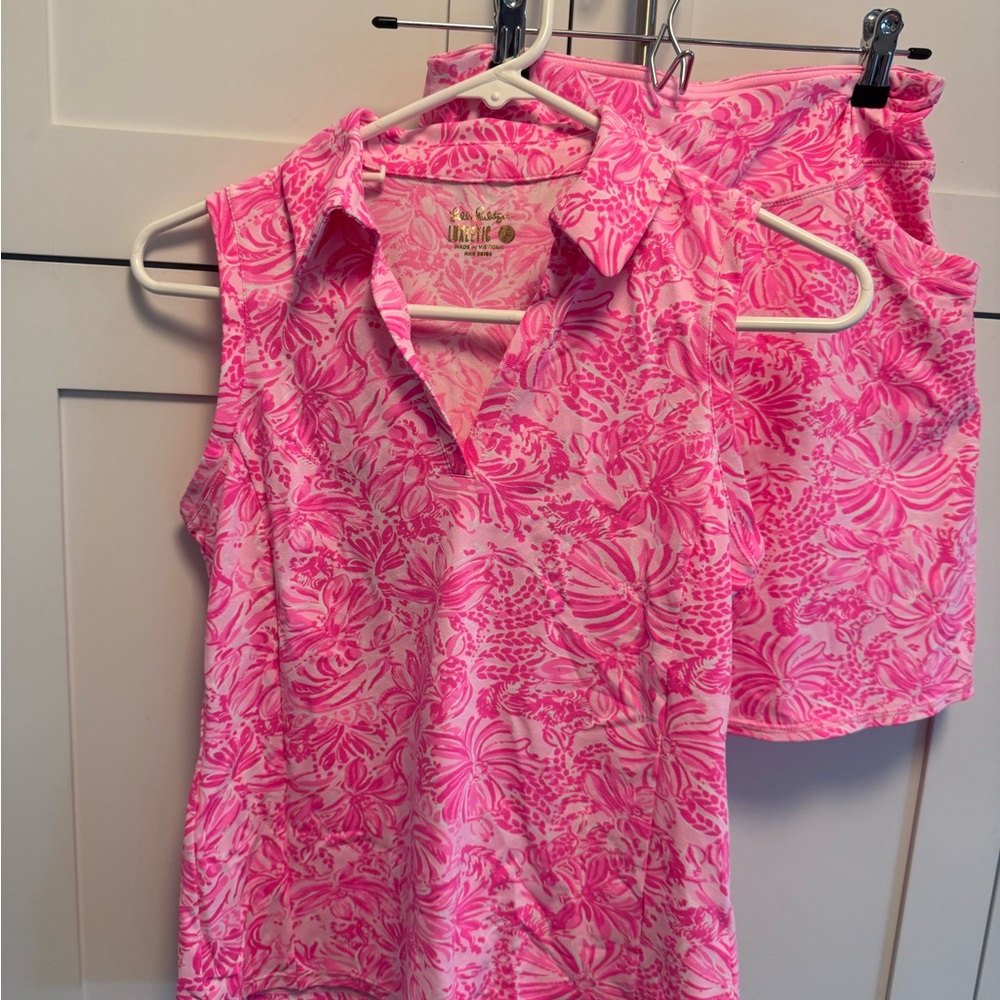 Lilly Pulitzer Luxletic Size XS Imara Polo And Skort In Pink Blossom Foxy Llama